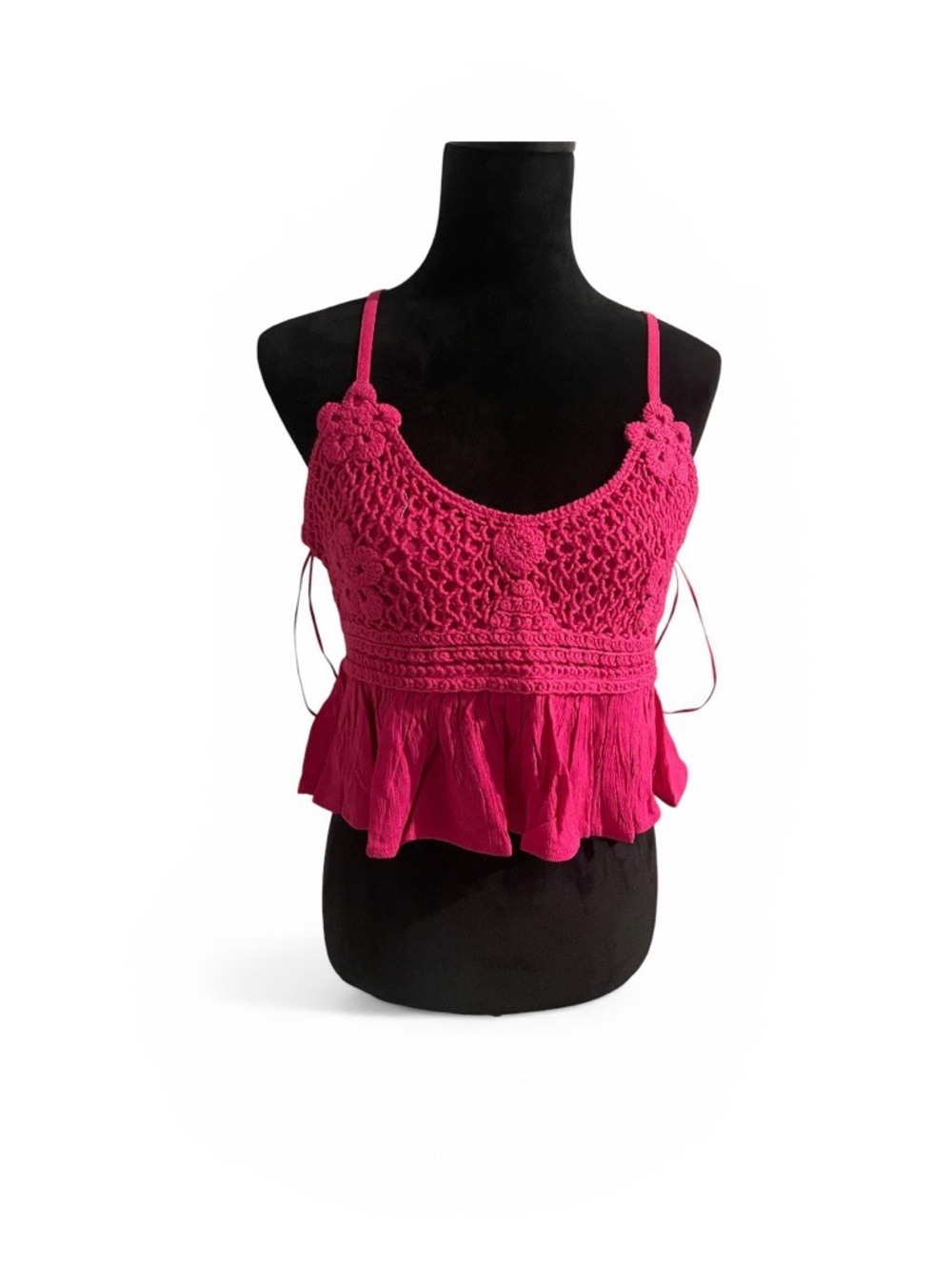 Women's Hot Pink Crochet Peplum Camisole Top